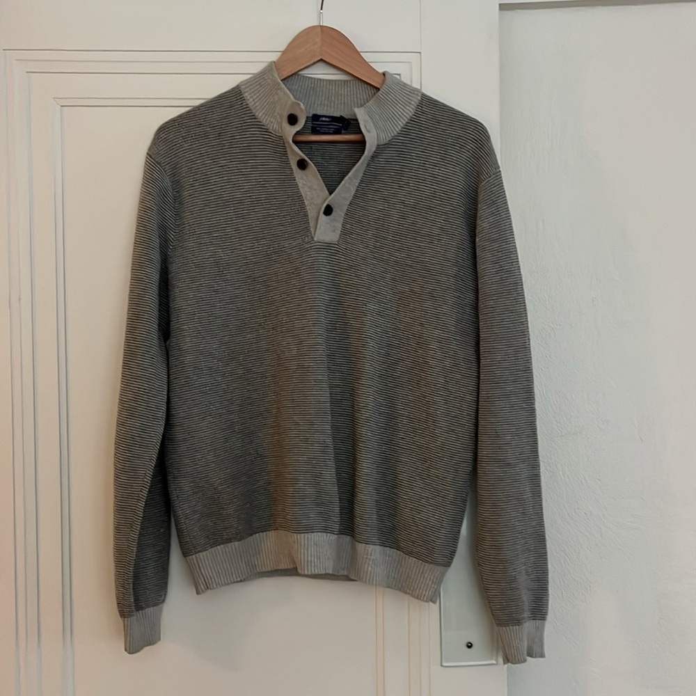 johnnie-O Clayton Henley Sweater Men's Small Gray Merino Wool Cotton Knit Golf